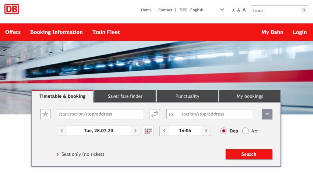 Deutsche Bahn Seat Reservations Search Form