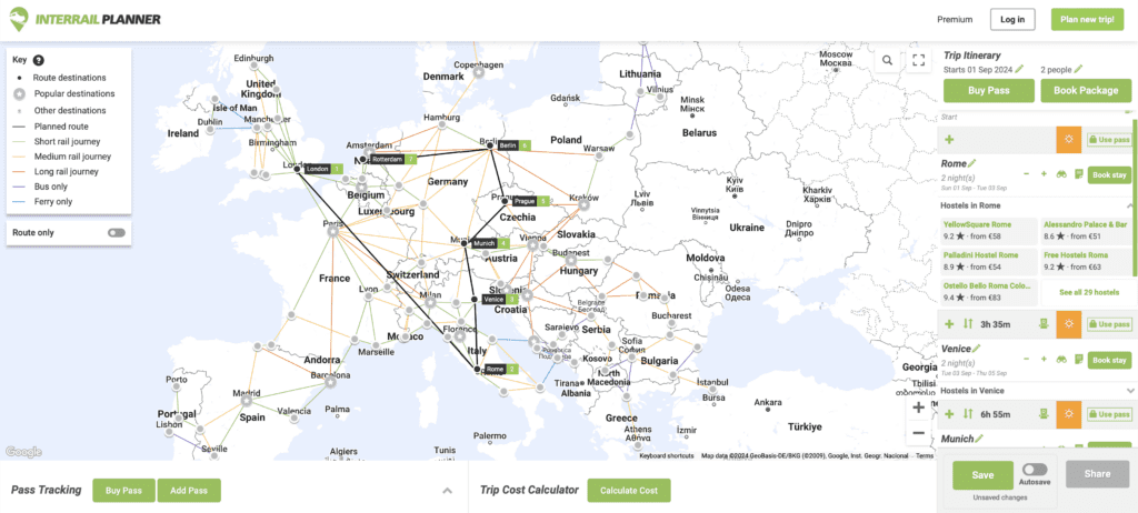 Utilisation de l'outil de planification Interrail Planner pour savoir comment planifier un voyage interrail à travers l'Europe